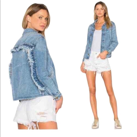 𝅺NSF Pixie Ruffle Distressed Cropped Denim Jacket SZ S - Picture 1 of 9